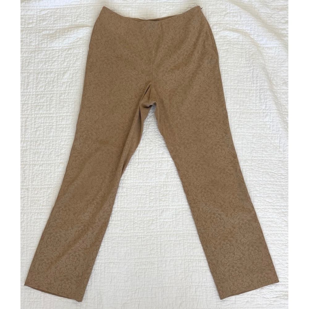 Harolds‎ Tan Damask Print Straight Leg Trousers Side Zip Brown Floral Pants 8